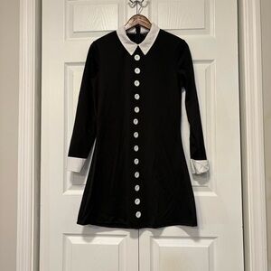 Wednesday Addams Black White Collar Gothic A-Line Dress Womens M